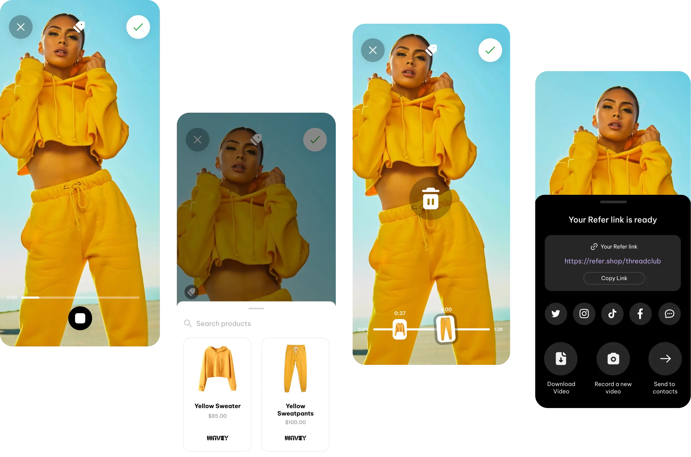 Row of mobile phones displaying various features of the Refer App